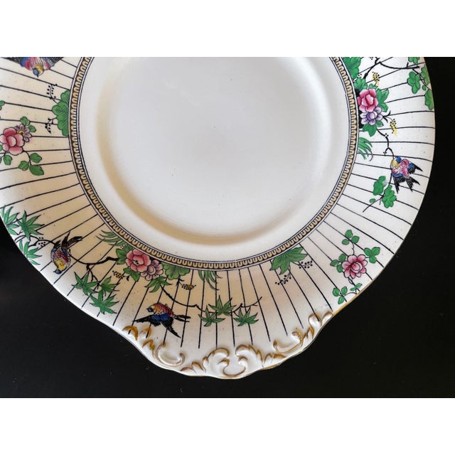 Ceramic Antique Chinoiserie Booth's Gilt Scalloped Platter "Springtime" For Sale - Image 7 of 11