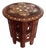 Indian Rosewood Carved Side Table with Brass and Copper Floral Inlay For Sale
