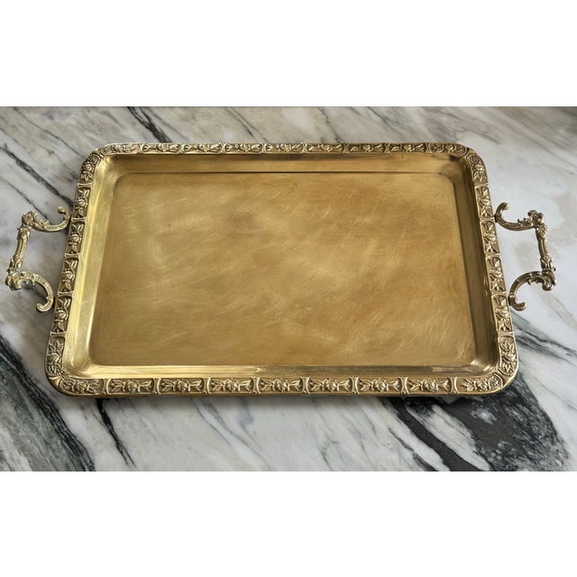 Vintage Lion Head & Rose Motif Brass Serving Tray For Sale - Image 9 of 12