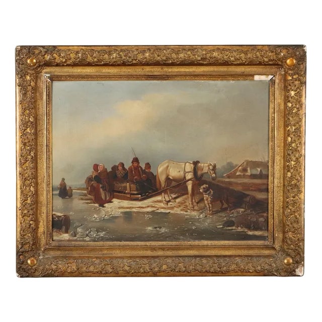 European Artist, Winter Scene, 1800s, Oil on Canvas, Framed For Sale