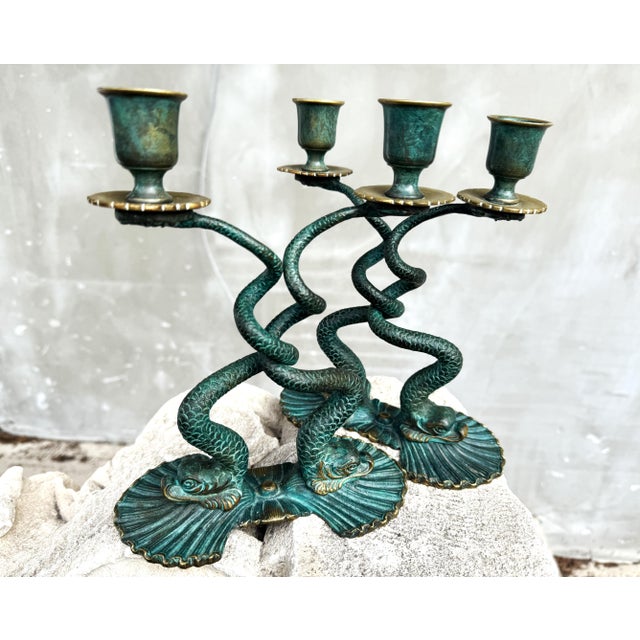 Metal Italian Sculptural Bronze Fish Candlesticks, 1950s, Set of 2 For Sale - Image 7 of 14