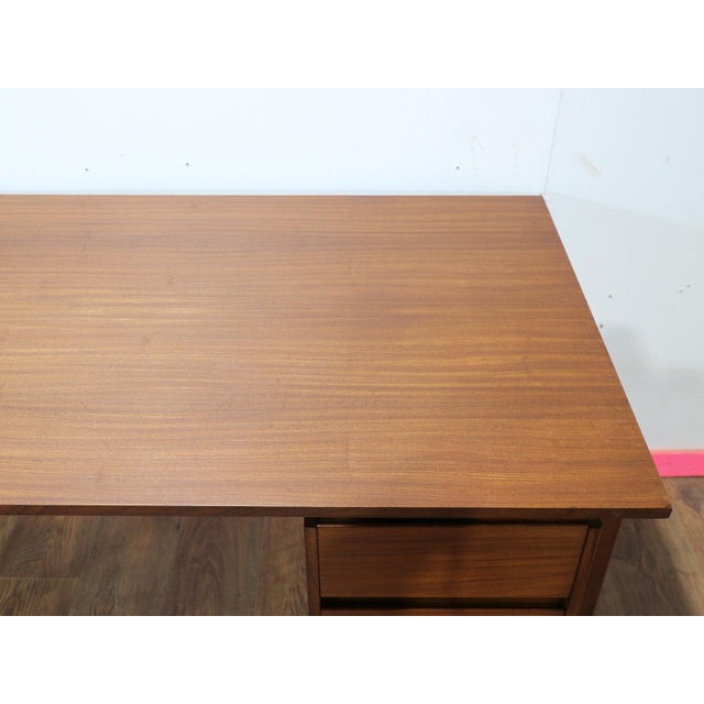 Brown 1960s Mid Century Modern Vintage Afromosia Teak Writing Office Desk For Sale - Image 8 of 15