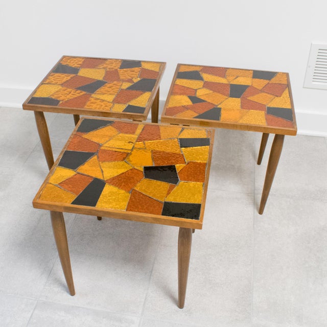 Mid-Century Modern Georges Briard Mosaic Glass and Wood Side Tables, 3 Pieces For Sale In Atlanta - Image 6 of 18