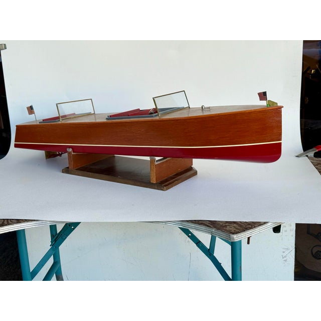 1970's Handcrafted Oversized Model Wood Boat For Sale - Image 10 of 10