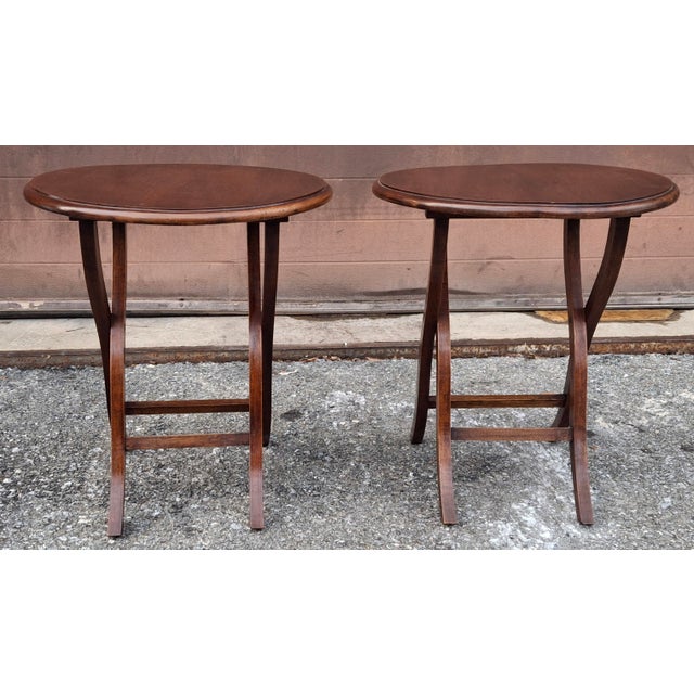 Pair Late 20th Century Folding-Form Mahogany Butler Wine Tables or Candle Stands For Sale - Image 9 of 11