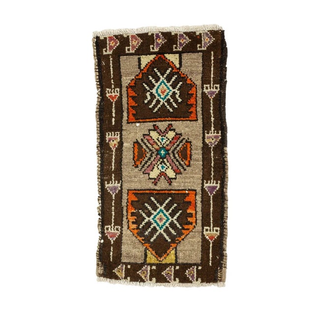 Brown & Orange Mini Rug For Sale - Image 4 of 4