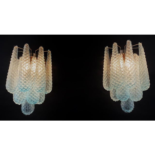 Vintage Blue Glass Petal Drop Wall Sconces, Murano, 1970s, Set of 2 For Sale - Image 14 of 15