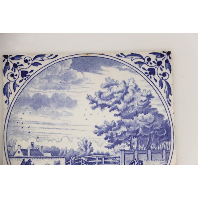 1900 - 1909 1900s, Antique Blue & White La Louvière Tile by Boch Freres For Sale - Image 5 of 8