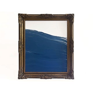 "Waves" Abstract Painting in Antique Frame, Large Seascape Ocean Painting Transitional Wall Art by JTS For Sale