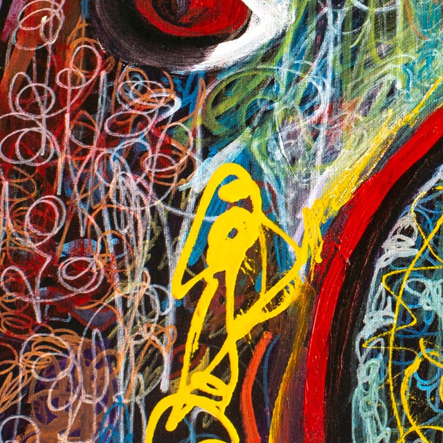 2010s Red Circle — Abstract Expressionist Painting, Oil Markers and Acrylics on Cardboard, 30 × 24 In For Sale - Image 5 of 9