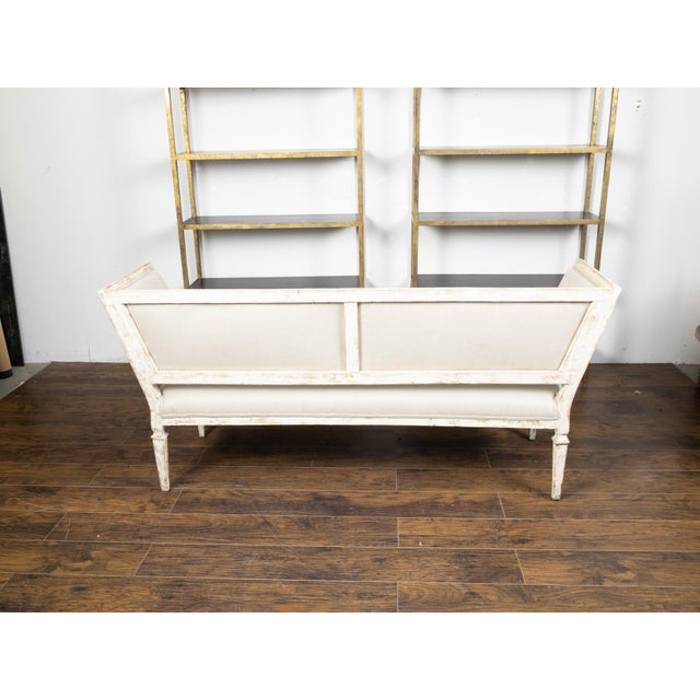 Wood Italian 19th Century White Painted Sofa with Slanted Sides and Distressed Patina For Sale - Image 7 of 10
