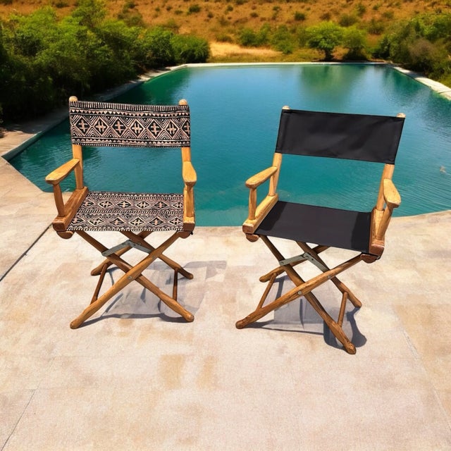 1960s Maple Folding Directors Camp Chair - A Pair With Original and New Textiles For Sale - Image 10 of 12