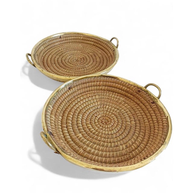 Mid-Century Italian Rattan and Brass Baskets, 1970s, Set of 2 For Sale - Image 6 of 18