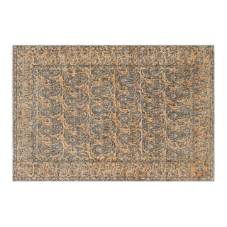 19th Century Persian Tabriz Honey Yellow and Black Handwoven Wool Rug For Sale