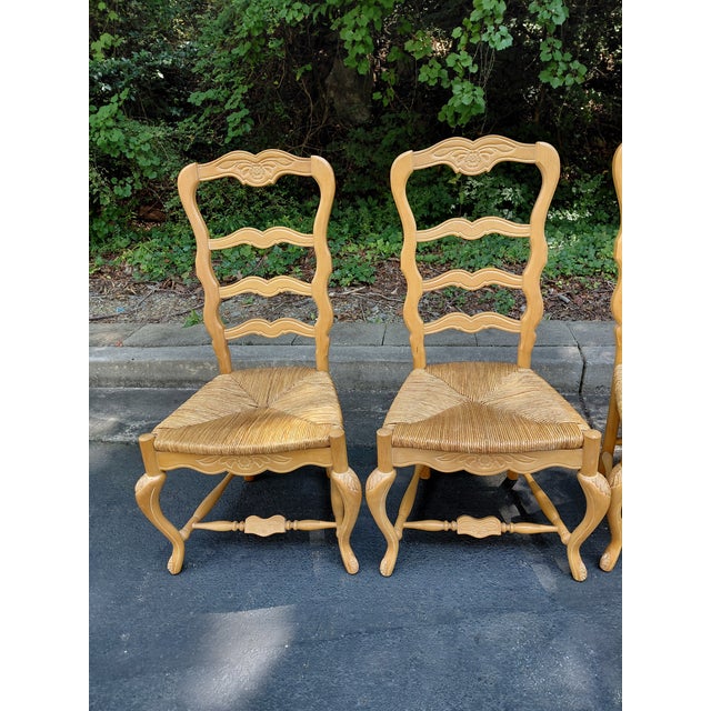 Farmhouse 1990s Set of Six French Provincial Rush-Seat Dining Chairs For Sale - Image 3 of 8