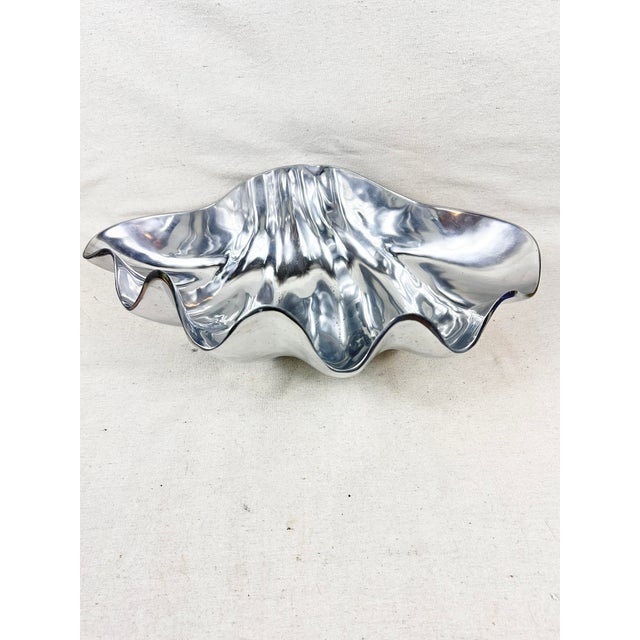 Coastal Vintage Pewter Clam Shell Serving Bowl For Sale - Image 3 of 9