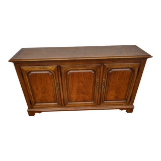 1990s Kindle Walnut 3 Door Sideboard Server Silver Drawer For Sale