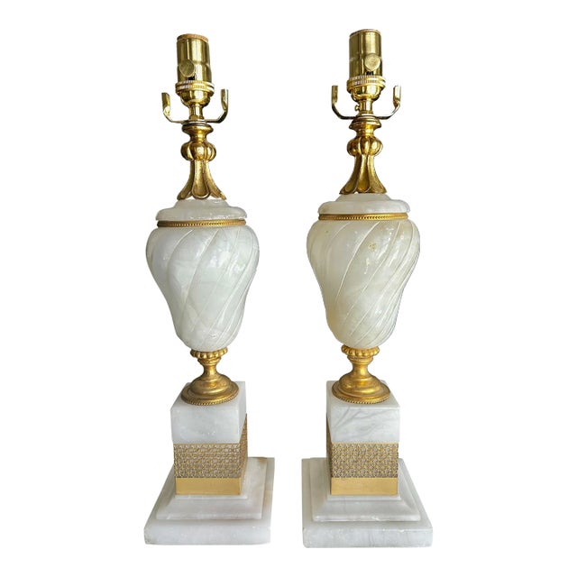 Pair French Gilt Alabaster Table Lamps For Sale