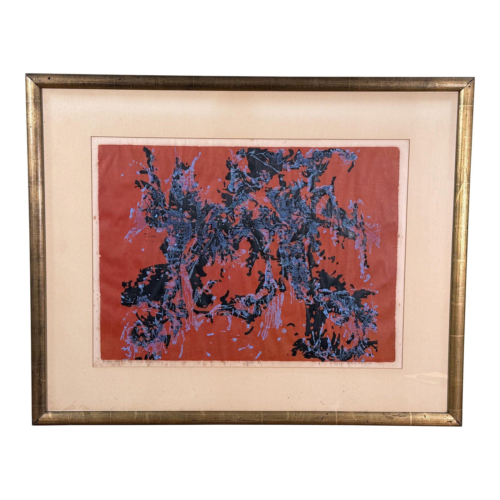 Vintage Abstract Expressionist William Ross Abrams Blue Trees II Abstract Color Lithograph