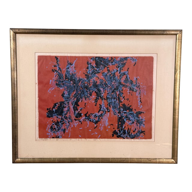 Vintage Abstract Expressionist William Ross Abrams Blue Trees II Abstract Color Lithograph For Sale