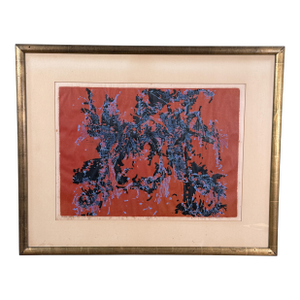Vintage Abstract Expressionist William Ross Abrams Blue Trees II Abstract Color Lithograph