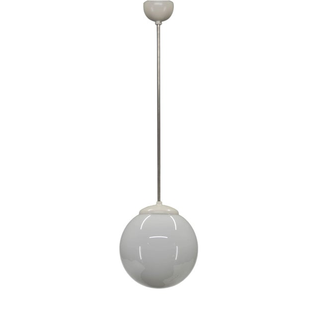 Vintage Opaline Glass Globe Pendant Light, 1940s For Sale