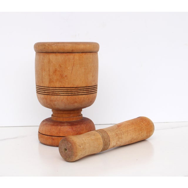Antique French Wooden Mortar and Pestal For Sale - Image 4 of 7