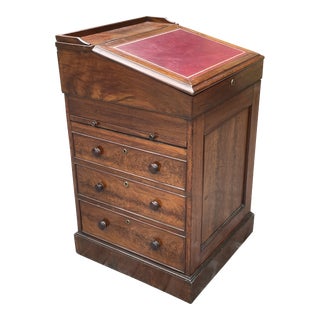 Antique English Late Regency Period Davenport Desk With Sliding Top With Red Leather Insert For Sale