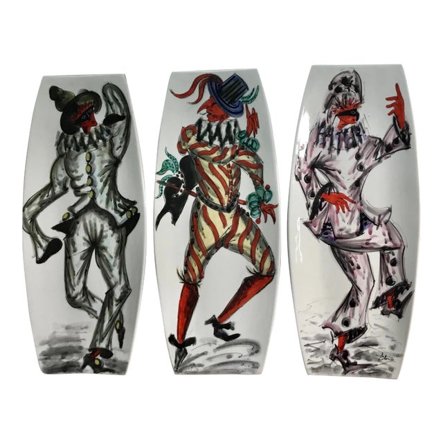 Set of 3 1960s Italian Hand Painted Wall Plaques For Sale