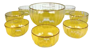 Terrine with Murano Glass Bowls with Gold Edge by Carlo Moretti, Set of 9