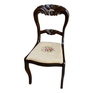 Curved Balloon Back Antique Victorian Chair With Needlepoint Cushion by Charlotte Chair Company For Sale
