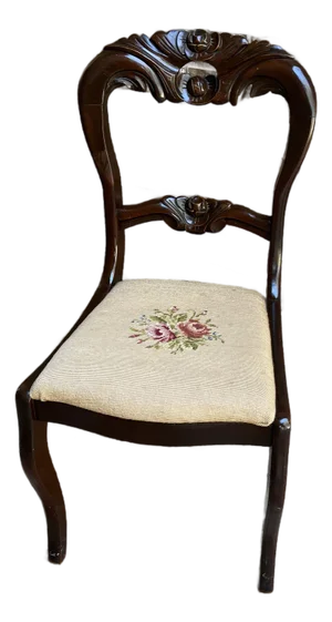 Curved Balloon Back Antique Victorian Chair With Needlepoint Cushion by Charlotte Chair Company