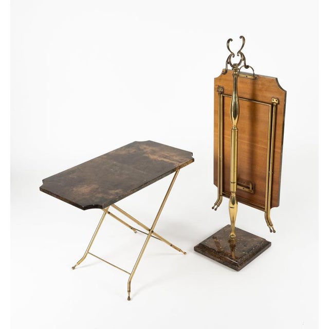 Mid-Century Goatskin and Brass Serving Folding Tables by Aldo Tura, Italy, 1960s For Sale - Image 6 of 18