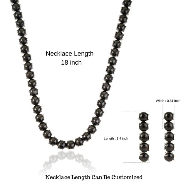 Victorian Style 147.37 Ct Black Star Cabochon Tennis Necklace With Drop Earrings Set - 3 Pieces For Sale - Image 12 of 15