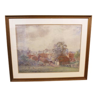 Circa 1914 English Village Scene Watercolor by Max Ludby For Sale
