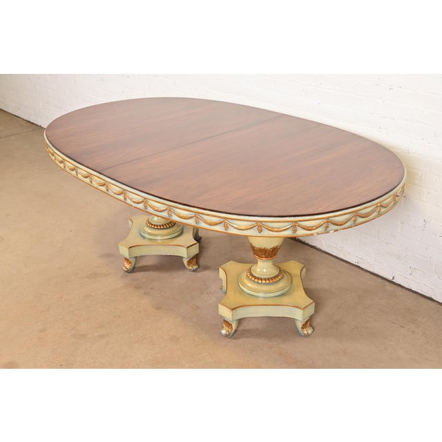 Brown Karges Style Italian Regency or Neoclassical Walnut and Parcel Gilt Double Pedestal Extension Dining Table, Circa 1940s For Sale - Image 8 of 13