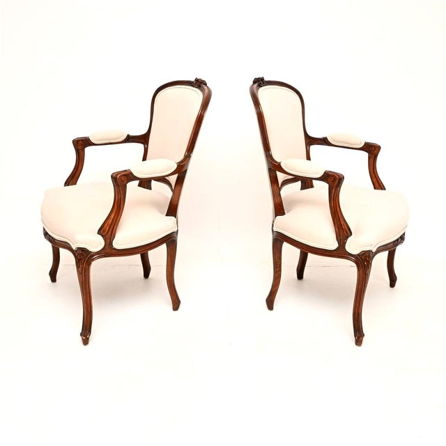 Antique French Walnut Salon Armchairs, 1930, Set of 2 For Sale - Image 3 of 11