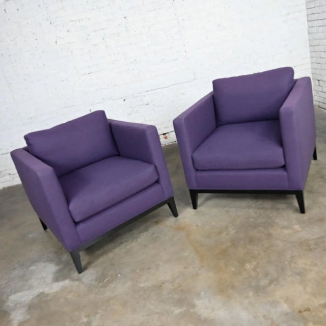 Wood Modern Purple Plum Tone Tuxedo Style Club Chairs by Baker a Pair For Sale - Image 7 of 13