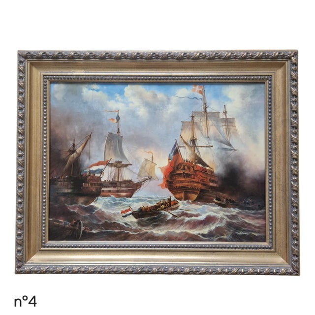 Mid-20th Century European School - Naval Battle Scene, Oil on Canvas For Sale - Image 4 of 5