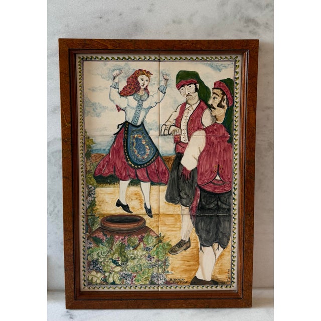 Mediterranean Vintage Framed Portuguese Ceramic Tile Mural For Sale - Image 3 of 9
