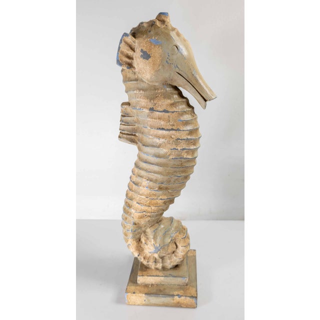 Hollywood Regency 20th Century Carved Folk Art Seahorse Figure in Distressed White Paint For Sale - Image 3 of 11