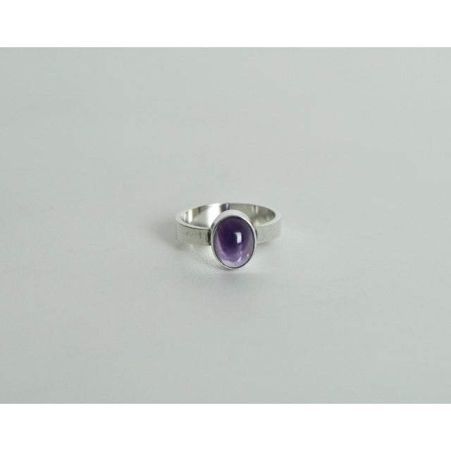 1960s Scandinavian Modern Sterling Silver and Amethyst Ring by N. E., Denmark, 1960s For Sale - Image 5 of 9