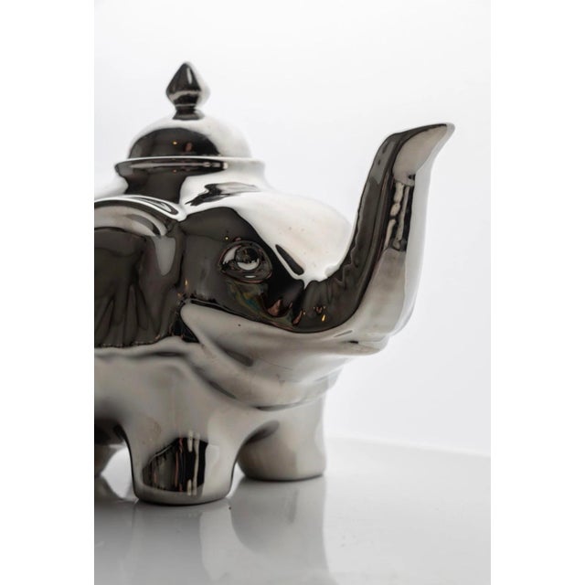 Ceramic Late 20th Century Silver-Glazed Porcelain Elephant Teapot Sculptural Object For Sale - Image 7 of 7