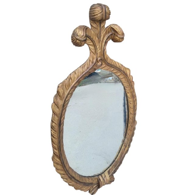 Wood Vintage John Richard Limited Edition Gold Gilt Plume Oval Wall Mirror For Sale - Image 7 of 10