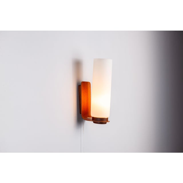 Cilindrical Opal Glass and Bent Wood Wall Lamp, 1960s For Sale - Image 12 of 12