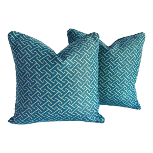 Early 21st Century Teal Geometric Acrylic Pillows- a Pair
