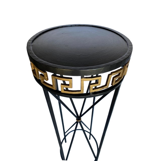 Art Deco Pair of Regency-Style Art-Deco Forged Iron Pedestals Stands With Greek Keys For Sale - Image 3 of 8