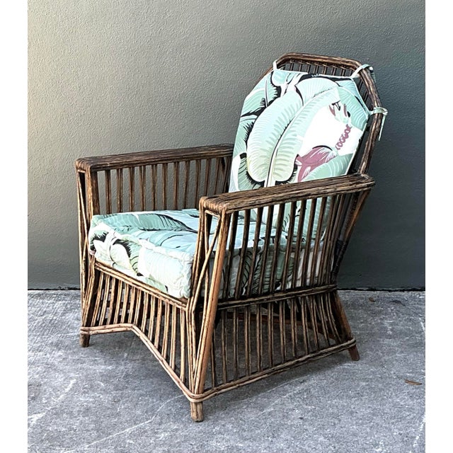 Vintage Stuck Rattan Lounge Chair in Stockwell Performance “Martinique” For Sale - Image 11 of 12