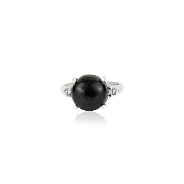 Vintage Black Star & Zircon Ring in White Gold Setting, Size 6.5 For Sale - Image 9 of 13