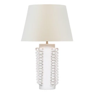 AERIN by Visual Comfort Signature Amandine 25" Table Lamp in Glossy White Crackle with Linen Shade For Sale